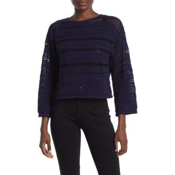 Ceny Women's Large Navy Pointelle Boat Neck Sweater - Picture 1 of 10